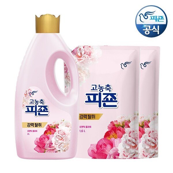 고농축 섬유유연제 로맨틱플라워 2L 용기 + 1.6L 리필 x 2개