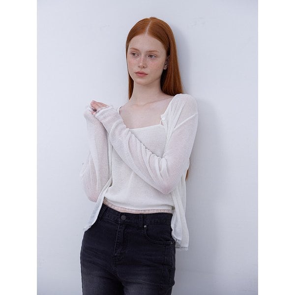 LACE FRILL CARDIGAN & SLEEVELESS SET - WHITE