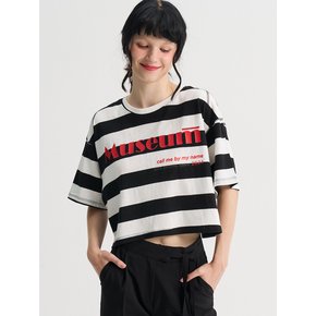 Stripe Crop Loosefit Half-Sleeve T-Shirt_White