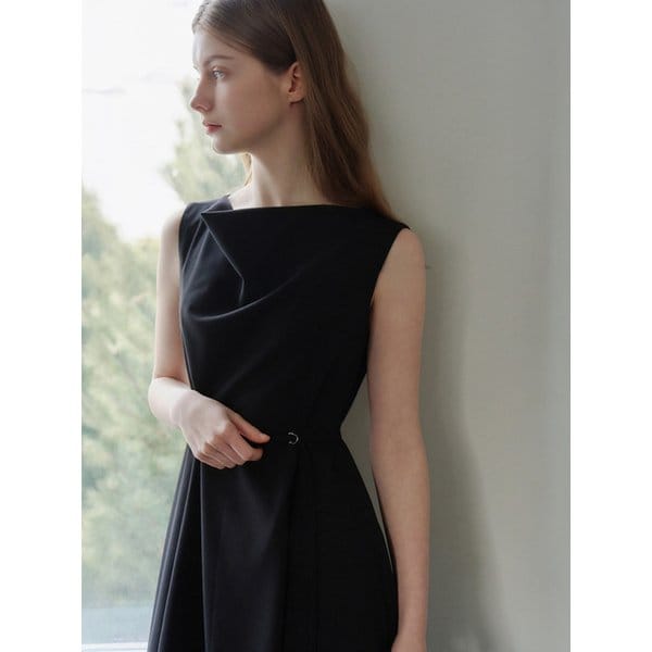 Cowl Neck Flared Sleeveless Dress Black AT6OPA025BK