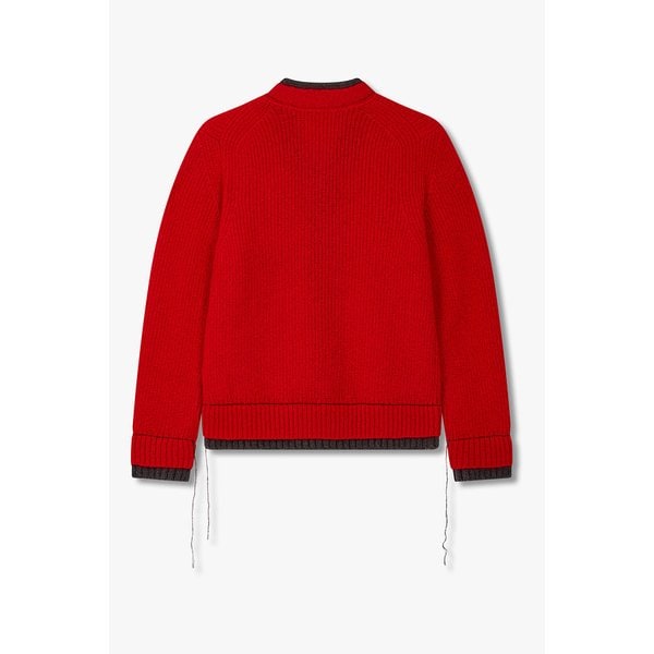 남성 배색 레이어드 니트 가디건 (레드) 6425331110000