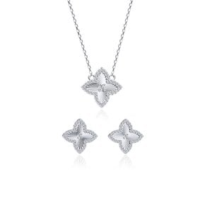Shine clover necklace+earring set