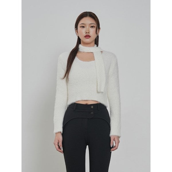 여성 타이 세트 브로드넥 니트 풀오버 (IVORY) (HAALK9A)