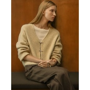 Buckle detail v-neck wool cardigan_Beige