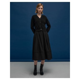 르샵블랑 우븐배색 V넥 니트 원피스-L1G42KOP010