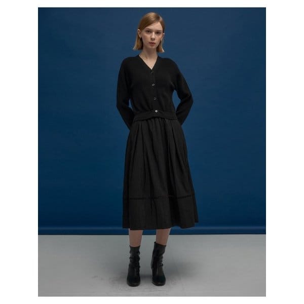 우븐배색 V넥 니트 원피스-L1G42KOP010