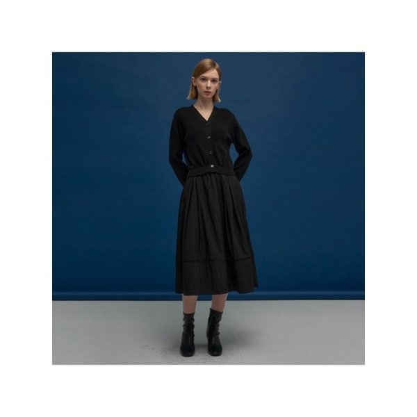 우븐배색 V넥 니트 원피스-L1G42KOP010