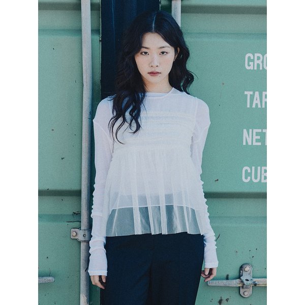 [SPNK] 메쉬 덧장 블라우스_백아이