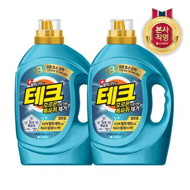 엘지생활건강 테크 호르몬 특유취 제거 실내건조 액체세제 일반 용기 2.7L X 2개