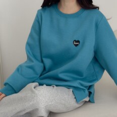 옷자락 여자 롱슬리브티 보온 하트맨투맨 사이드슬릿 큰사이즈 티셔츠