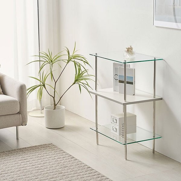 답답함 없는 인테리어 선반 거실장 60cm 3단(강화유리+목재) WB636 (착불)