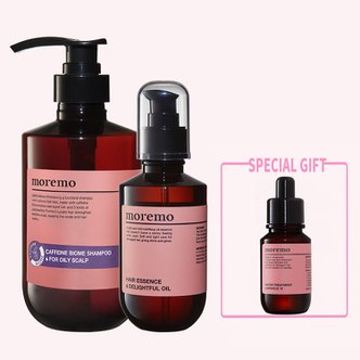 모레모 [BEST] 카페인바이옴 샴푸 지성용 500ml +딜라이트풀 오일 70ml + 워터트리트먼트 30ml 증정