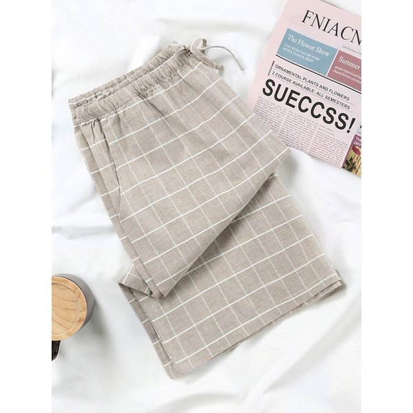 베이지 M.체크 5부 순면 남성 잠옷 파자마 바지
