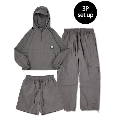 [꼼소넛] Hood Anorak 3-Piece Full Set Up (Charcoal) CSOs-003 [Unisex]