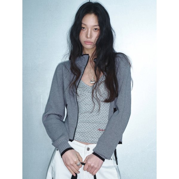 JAQUARD ZIP UP KNIT CARDIGAN_BLACK