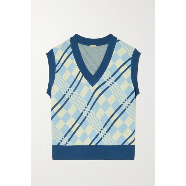Lola Checked Jacquard-knit Tank 블루 36856120585528463