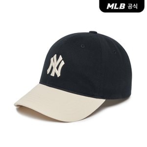 MLB [코리아공식][문가영 착용] 베이직 배색 언스트럭쳐 볼캡 NY (Black)