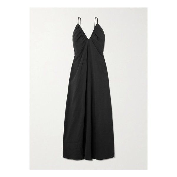 로헤 개더 오픈 백 실크 혼방 크레이프 맥시 드레스 블랙 1647597359560637