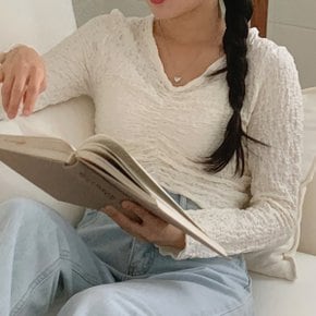 여성 데일리 무너 셔링 프릴 긴팔 티셔츠