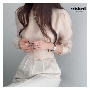 심플 베이직 라운드넥 페미닌 소매 시스루 블라우스 (WIACBL021)