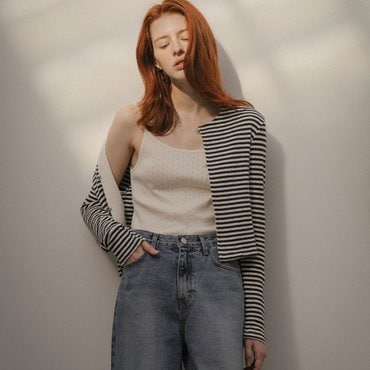 노운베러 Stripe eyelet cardigan set_Navy