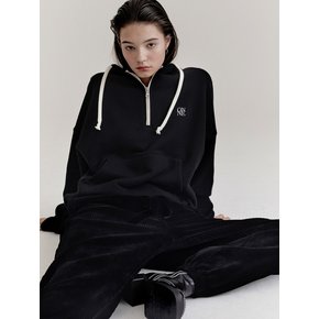 Logo Half Zip Hoodie Sweatshirt - Black