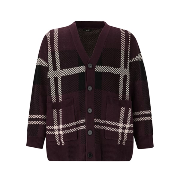 남여공용 체크 오버핏 카디건 (BURGANDY)