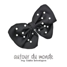 cute ribbon pearl hairpin (black)