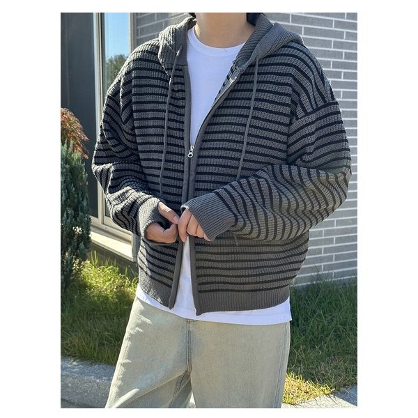 남자후드티 긴팔 맨투맨 가디건 블루종 자켓 코트 와이드핏 바지 집업니트티FL-KN-Q050-먹색