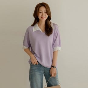 [66-120] 마캔 레이스 카라 반팔 티