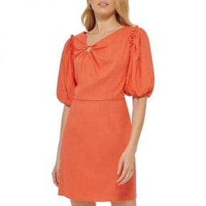 3910696 DKNY Short Sleeve Neck Ring Linen Midi Dress