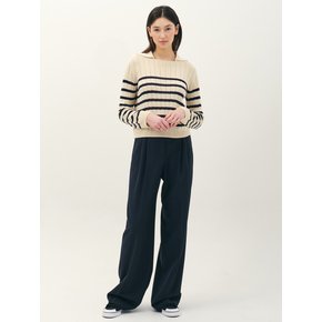 collar striped knit top_navy