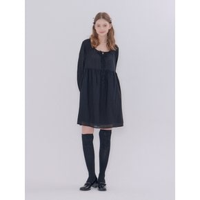 MET square neck shirring dress black