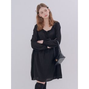 MET square neck shirring dress black