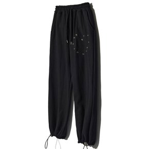 HEART EYELET SWEAT PANTS (BLACK)