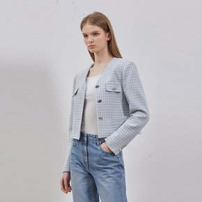 TWEED CROP BUTTON JACKET BLUE