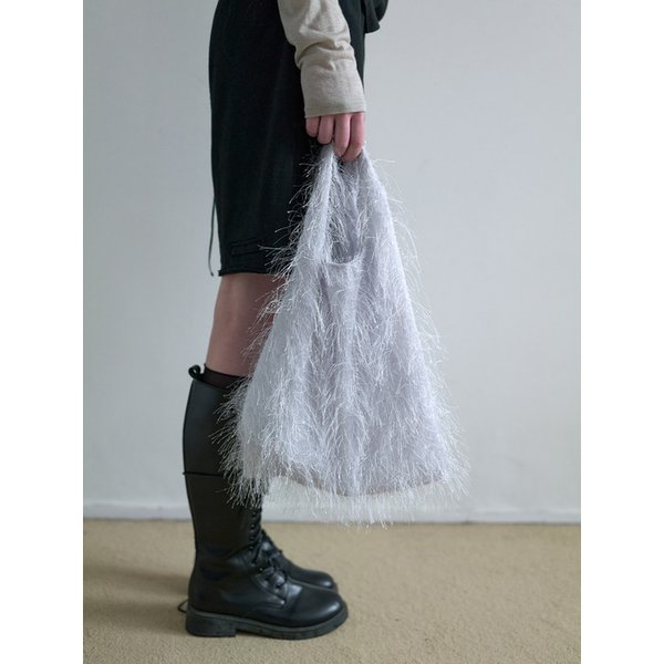HAIRY FABRIC TOTE BAG IN SILVER