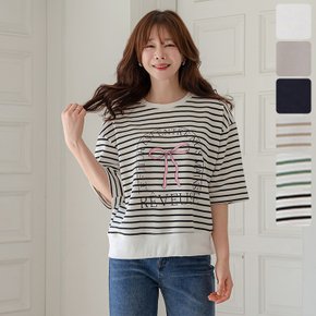 카리벤 리본 프린팅 7부 티셔츠