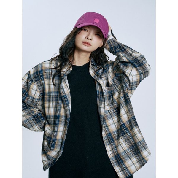 Vintage Overfit Wappen Check Shirt_Navy