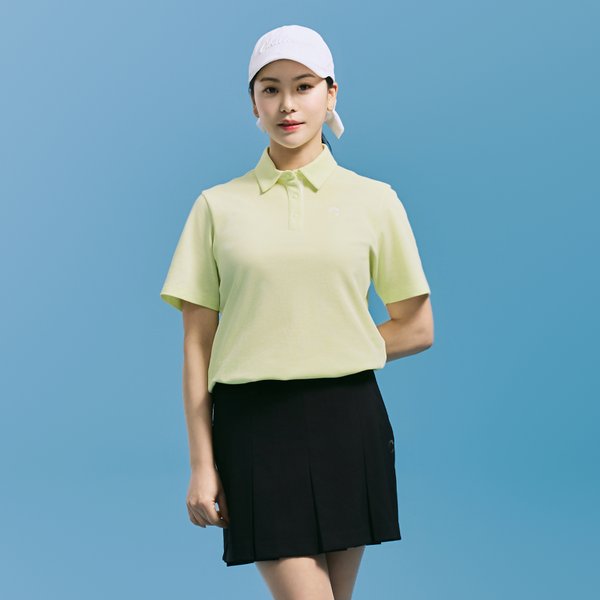 [부산점] 여성 폴리 PQ 5부소매 스트링 카라 반팔티 옐로우