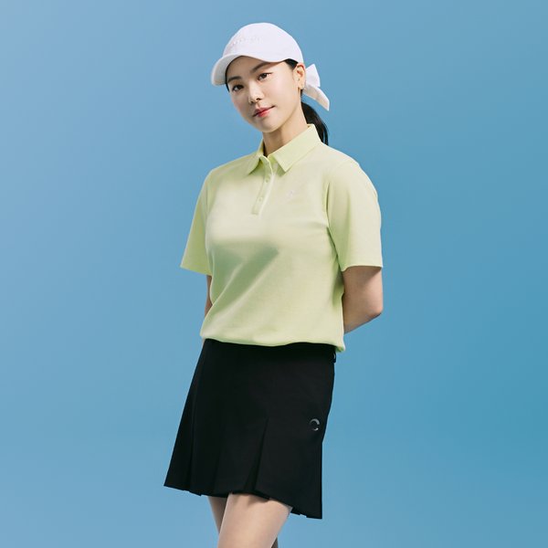 [부산점] 여성 폴리 PQ 5부소매 스트링 카라 반팔티 옐로우