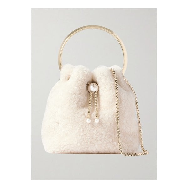 봉봉 인조 진주 장식 시어링 버킷 백 크림 46376663162877556