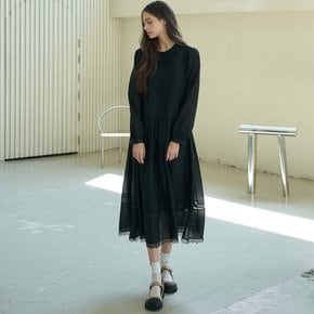 RUFFLE LACE PIN-TUCK DRESS_BLACK