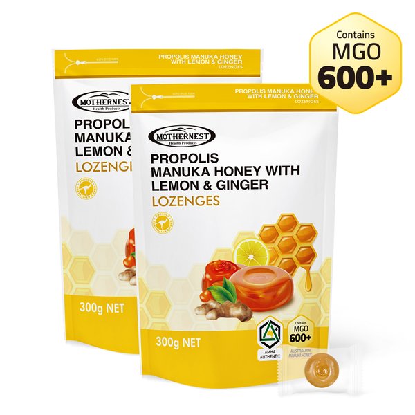 호주산 프로폴리스 마누카허니 위드 레몬진저 로젠지스 캔디 (MGO600+) 300g X 2개입