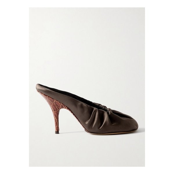 주름 새틴 뮬 다크 브라운 46376663162923483