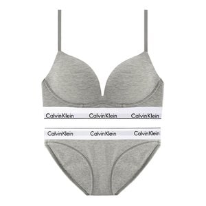 Calvin Klein CK 여성 모던 코튼 AF 플런지 푸쉬업 브라+팬티 세트 QF7623+F3787 GREY