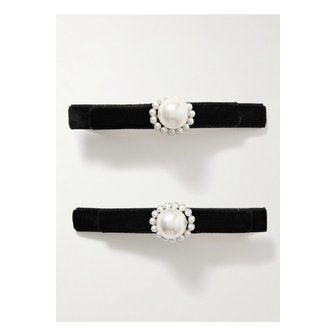 JENNIFER BEHR 제니퍼 베어 미네타 실버 도금 벨벳 인조 진주 헤어 클립 2p 세트 블랙 46376663162957925