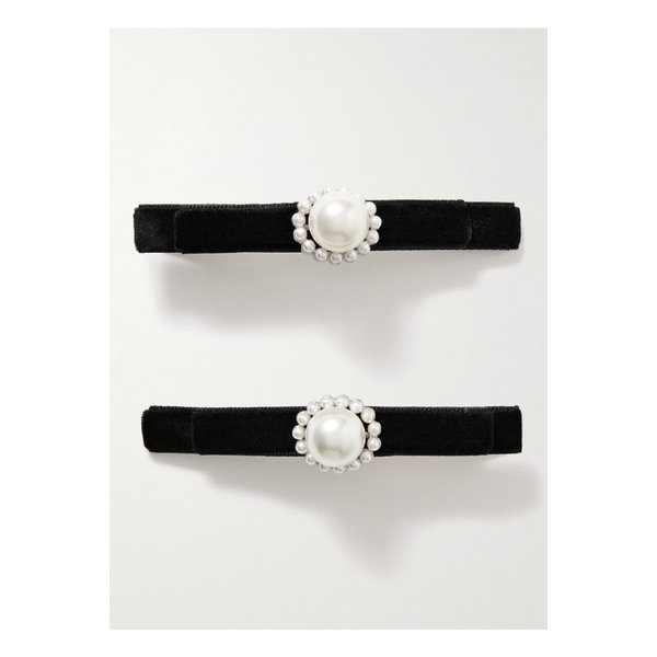 제니퍼 베어 미네타 실버 도금 벨벳 인조 진주 헤어 클립 2p 세트 블랙 46376663162957925