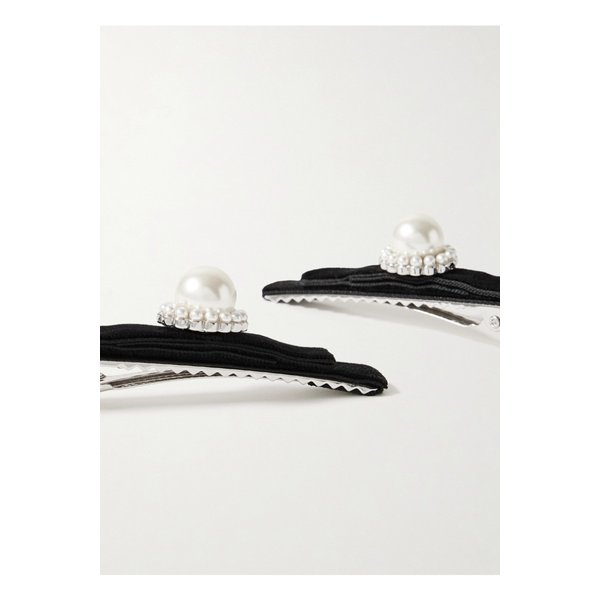 제니퍼 베어 미네타 실버 도금 벨벳 인조 진주 헤어 클립 2p 세트 블랙 46376663162957925