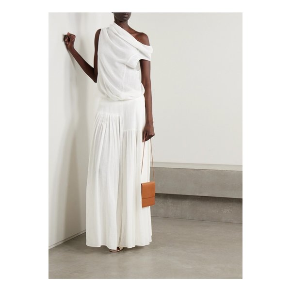 아리아 비대칭 실크 거즈 탑 화이트 1647597335461272